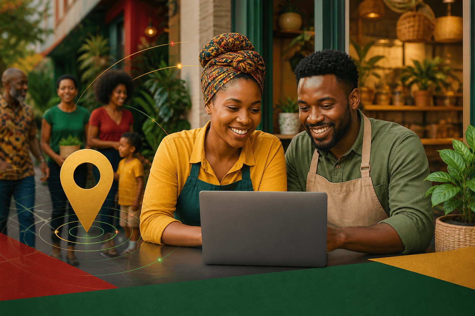Black business owner reviewing local search results on laptop with Google Maps and business listing visible