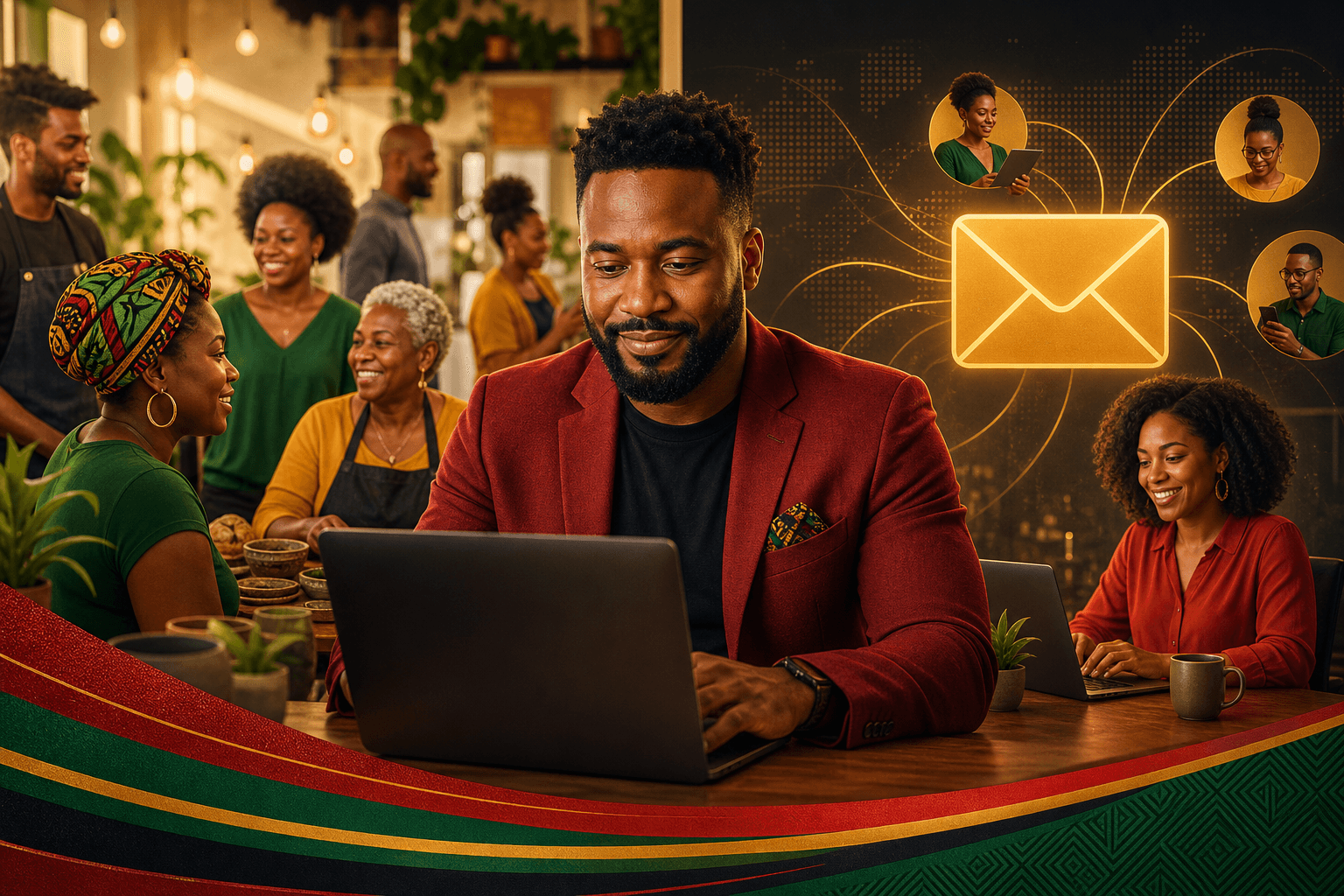 Comparison chart showing community feed and email newsletter metrics for Black-owned business engagement and local traffic