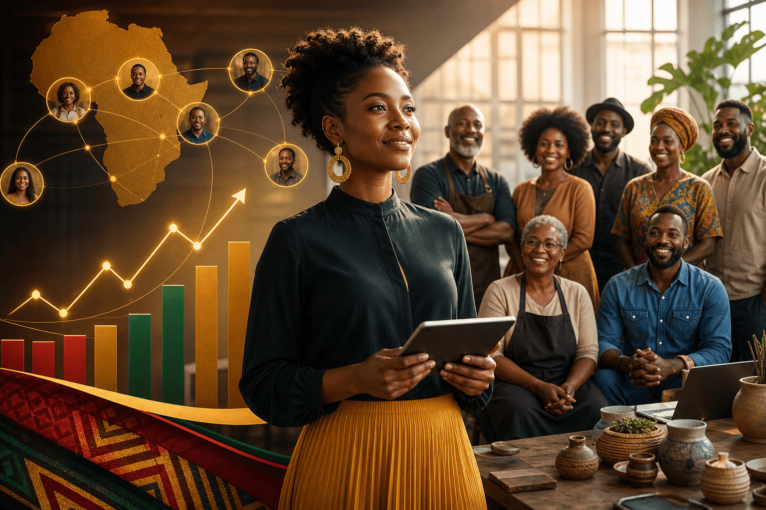 Black service business owner reviewing monthly recurring revenue analytics dashboard on laptop with growth chart