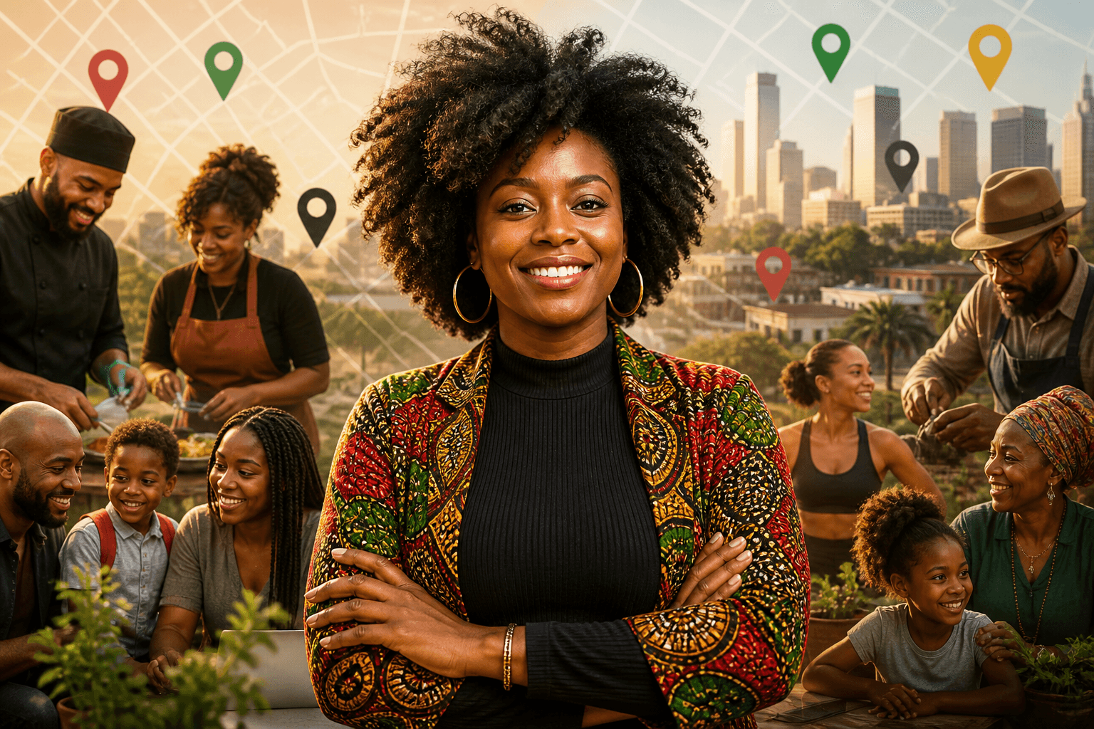 Black business owner smiling at customer in storefront with open sign visible
