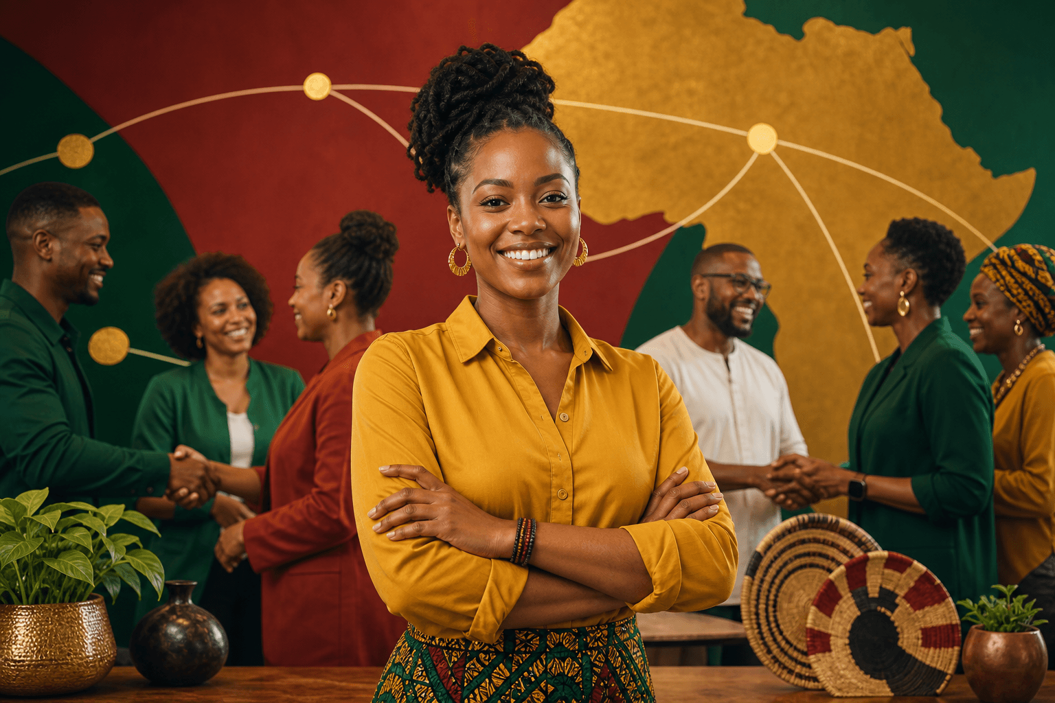 Two Black business owners shaking hands in a modern office, symbolizing peer referral partnership and community support