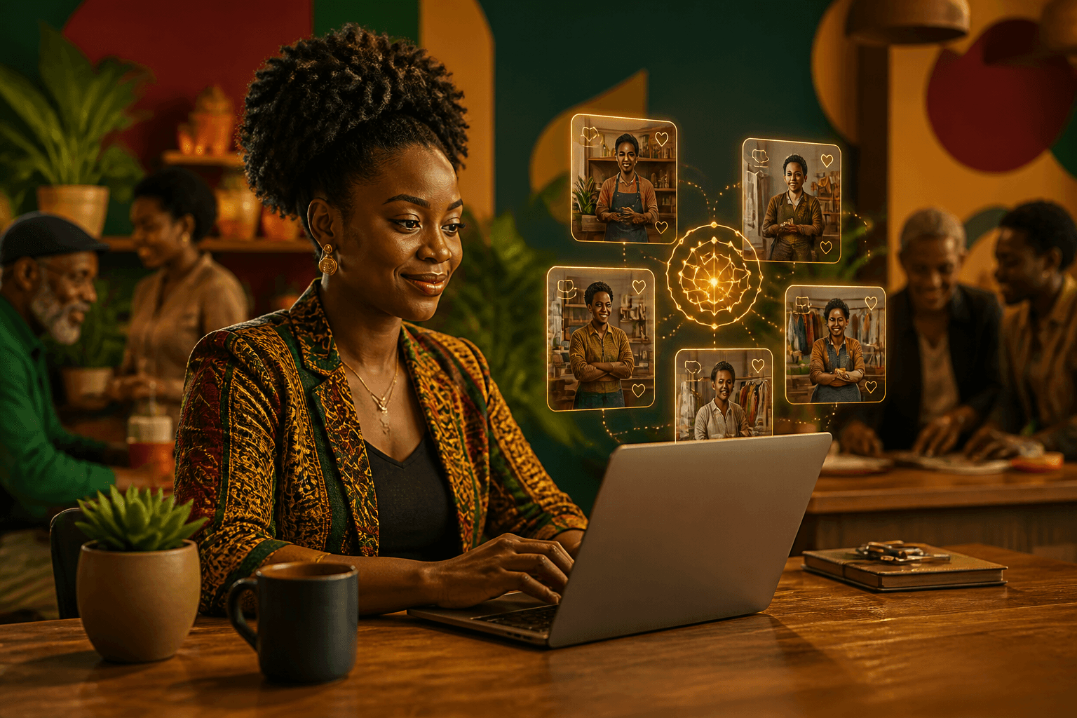Smartphone screen displaying searchable directory of Black-owned businesses with AI recommendation features highlighted