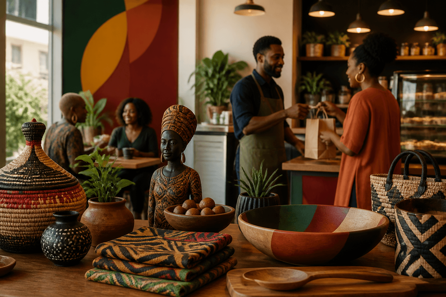 Black business owners engaging in a community feed interface showing posts, comments, and networking opportunities