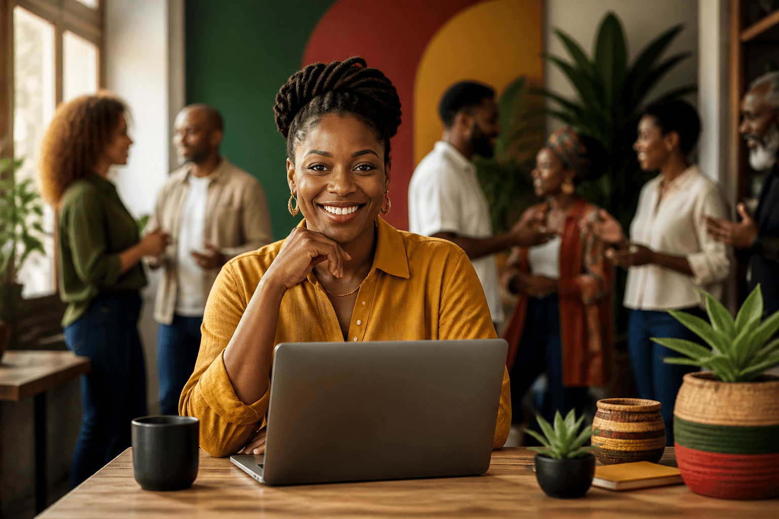 Black business owner reviewing onboarding checklist on tablet with directory listing interface visible