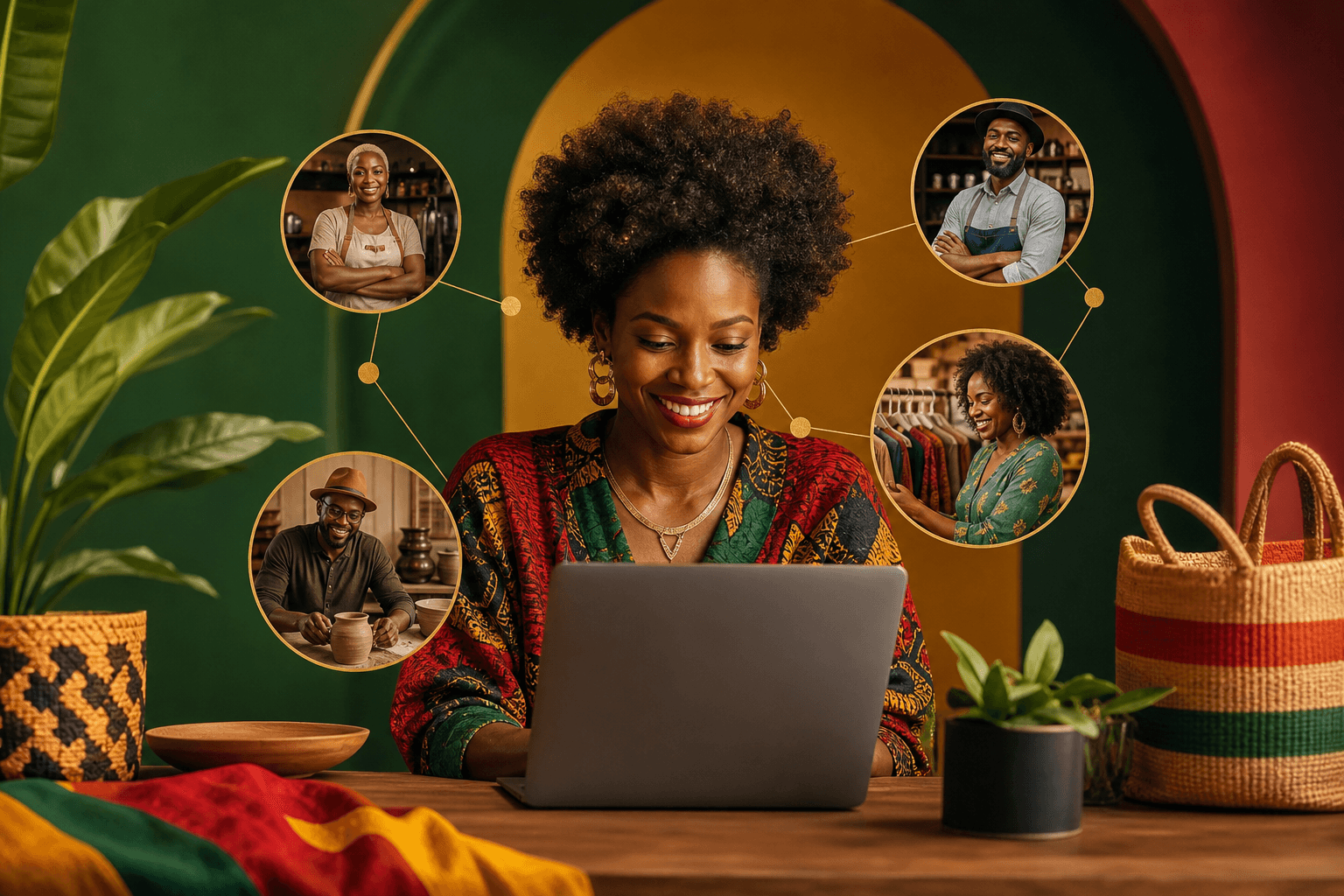 Black entrepreneur woman reviewing digital marketing strategy on laptop with promotional calendar visible
