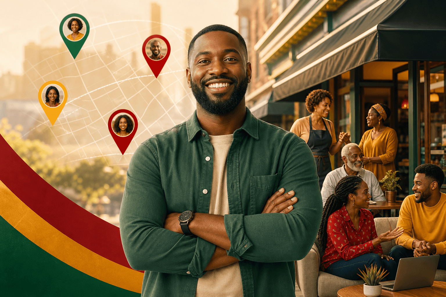 Black business owner reviewing local SEO strategy on laptop with Google search results visible on screen
