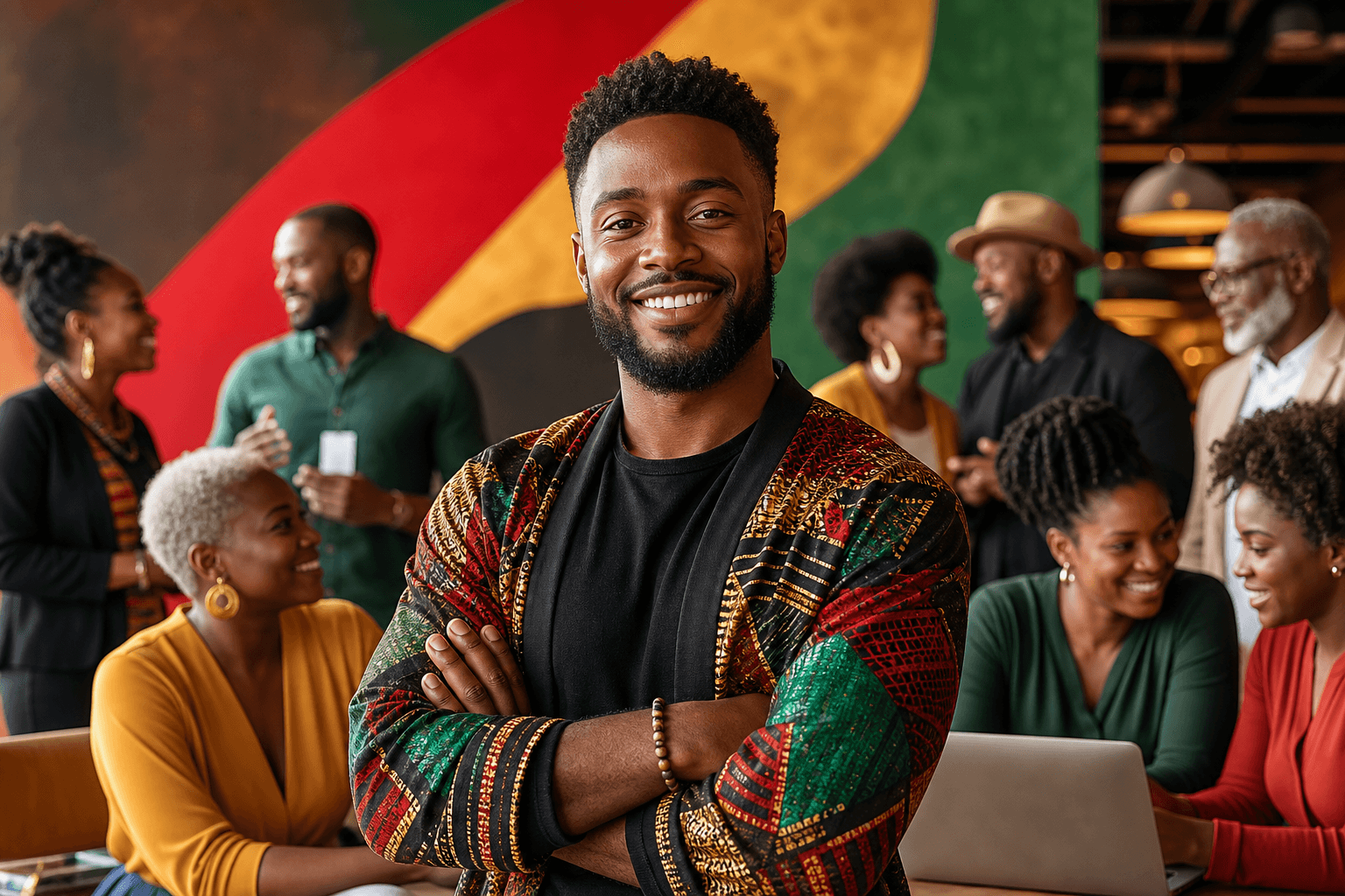Diverse Black business owners connecting and shaking hands at a professional networking event