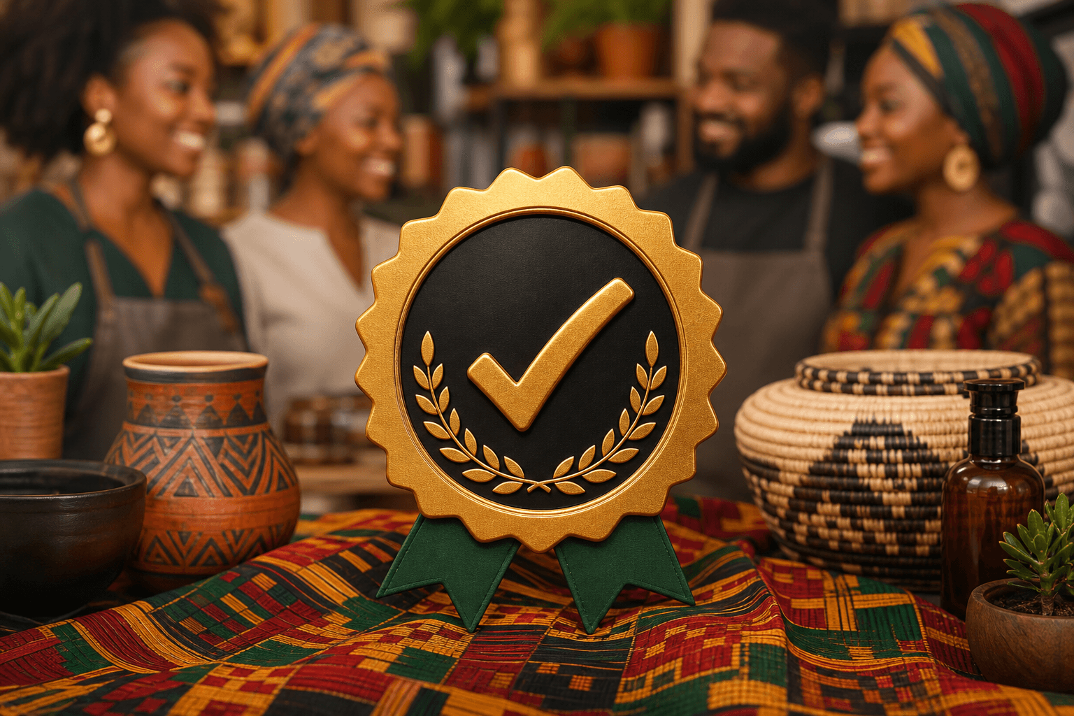 Verified Black-owned business badge with checkmark symbol on blue background