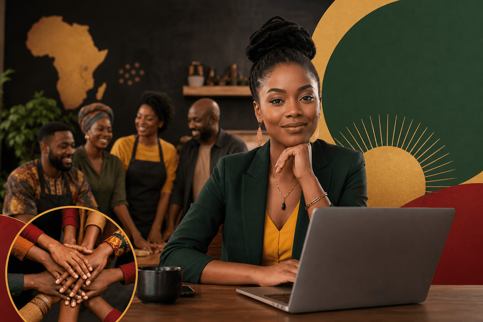 Black entrepreneur reviewing laptop with checklist and growth charts, representing business optimization strategies
