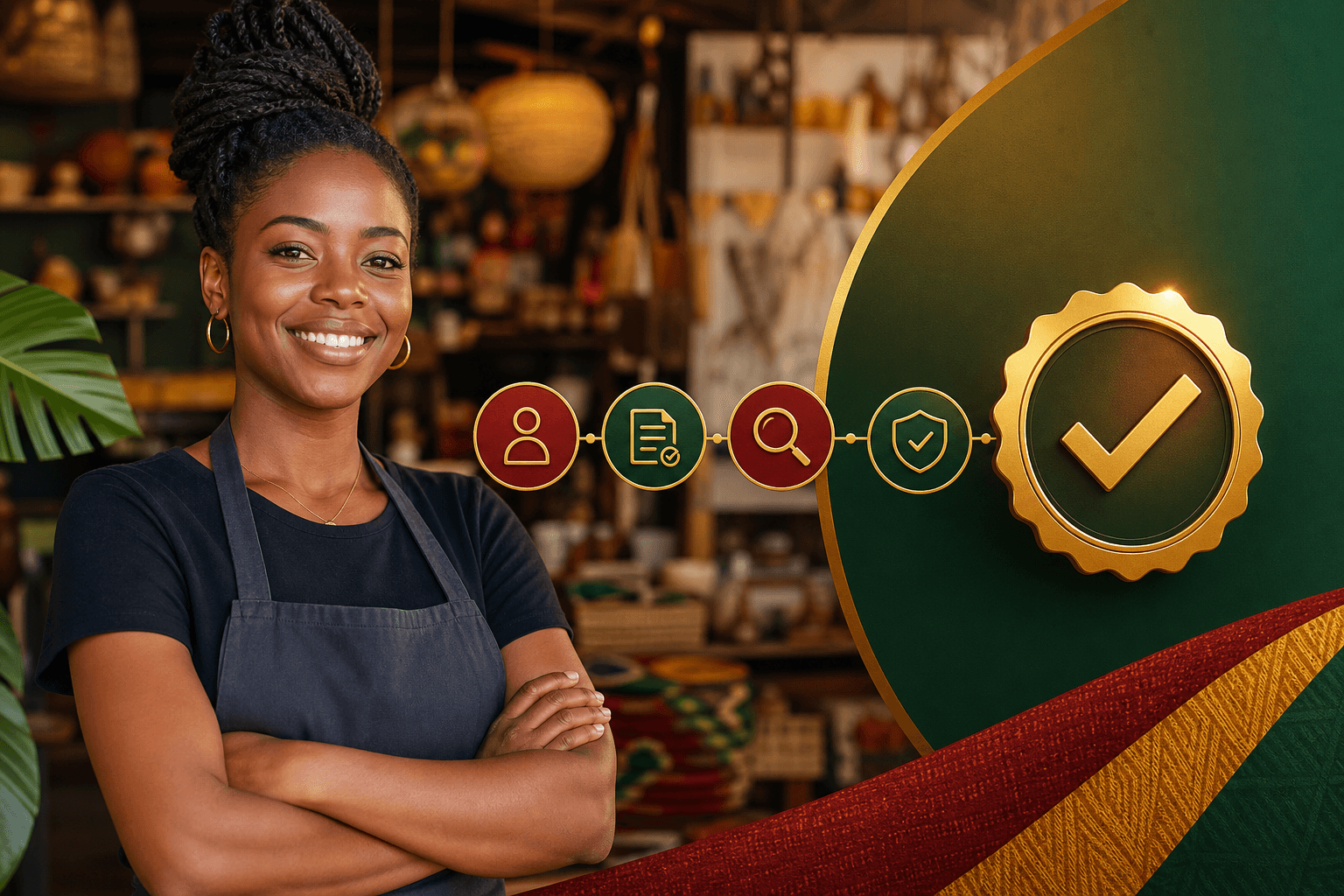 BLK Bizness verification badge with checkmark on blue background, representing certified Black-owned business status