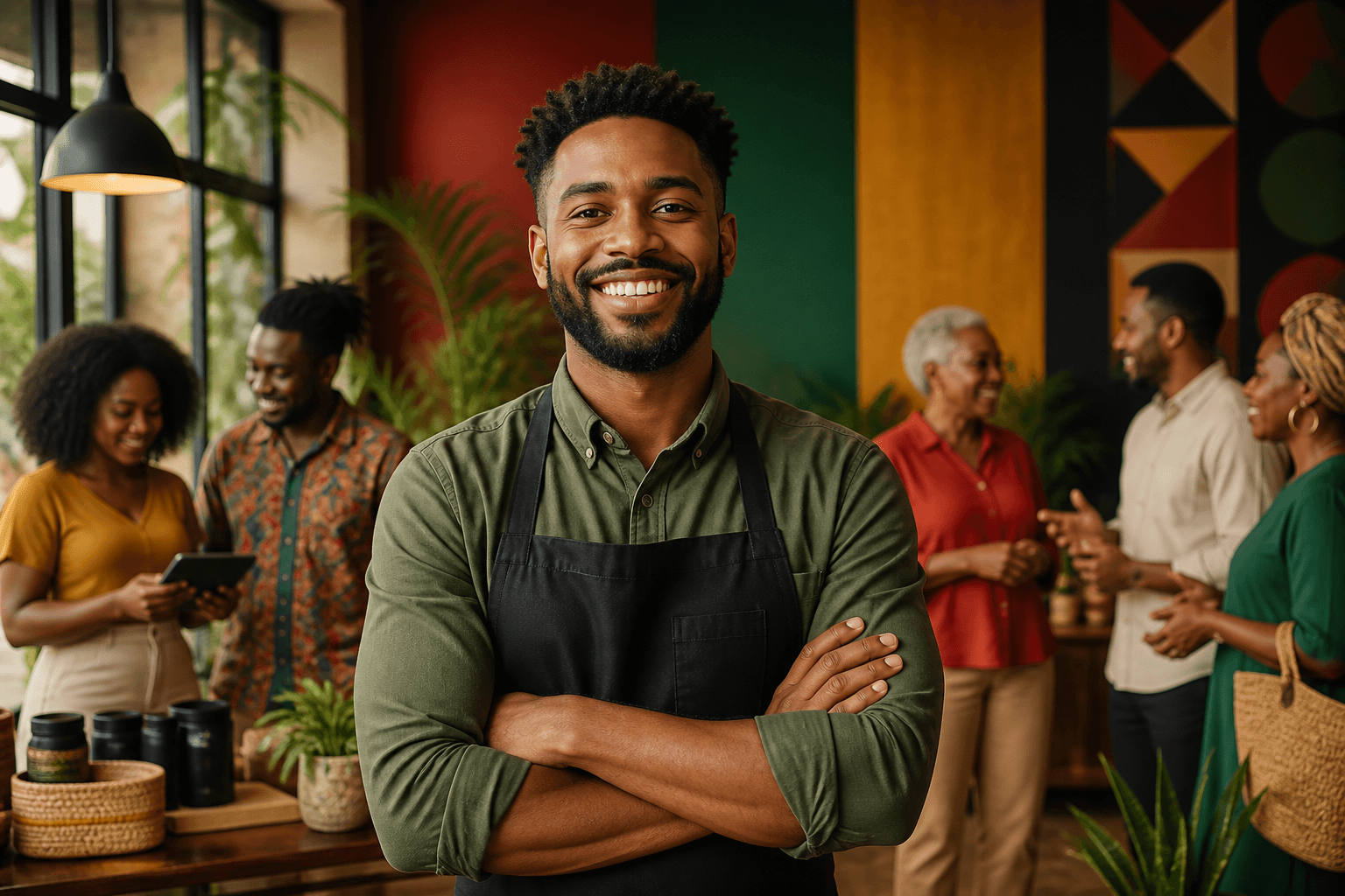 Black business owner updating company profile on laptop with verified checkmark and directory listing visible on screen