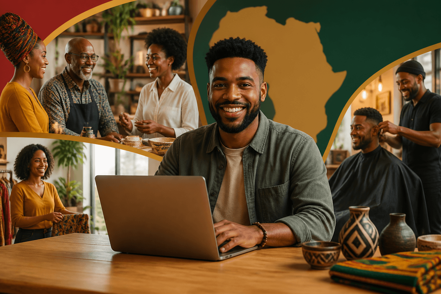 Black business owner reviewing online listing on laptop with verified badge displayed