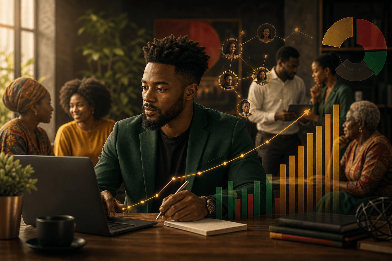 Dashboard showing referral analytics charts and revenue forecast graphs for business planning
