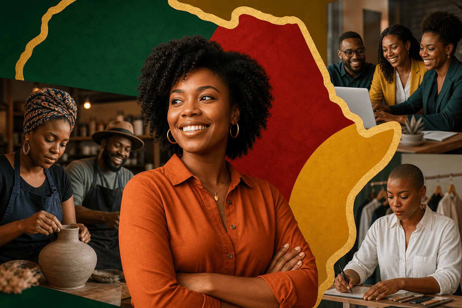 Black entrepreneurs and supporters collaborating around a table with business directory on laptop screen