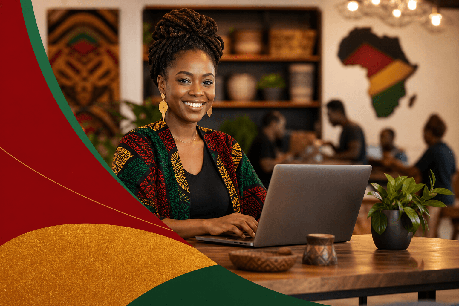 Black entrepreneur woman reviewing business profile on laptop with conversion metrics dashboard visible