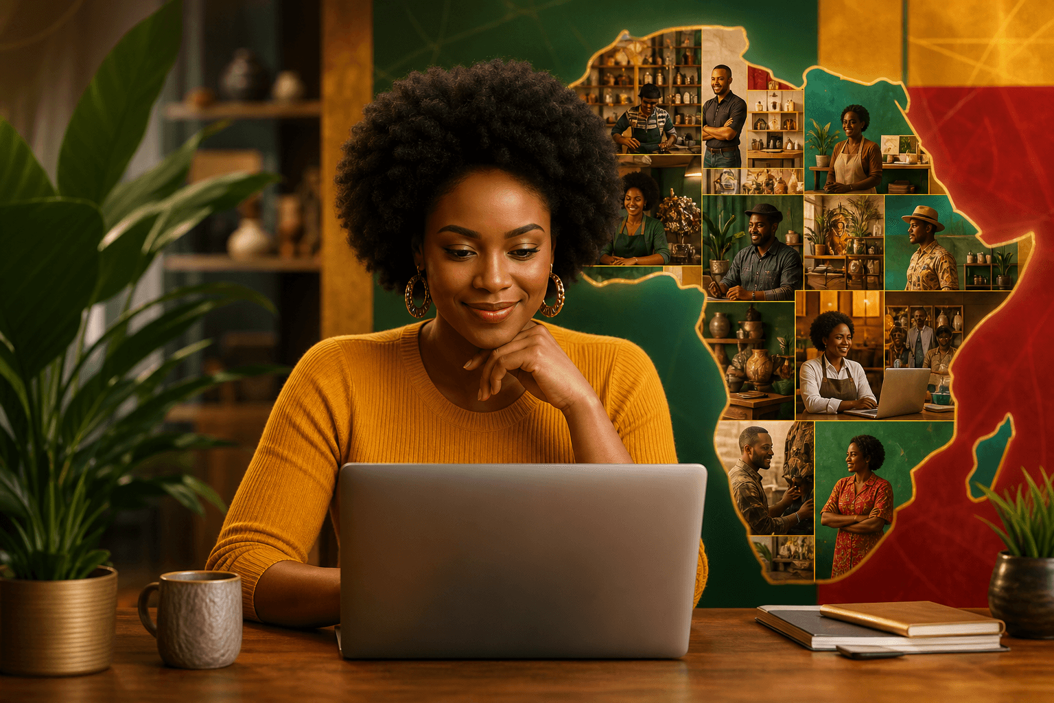Customer reviewing Black-owned business profile on verified directory website, checking ratings and certifications