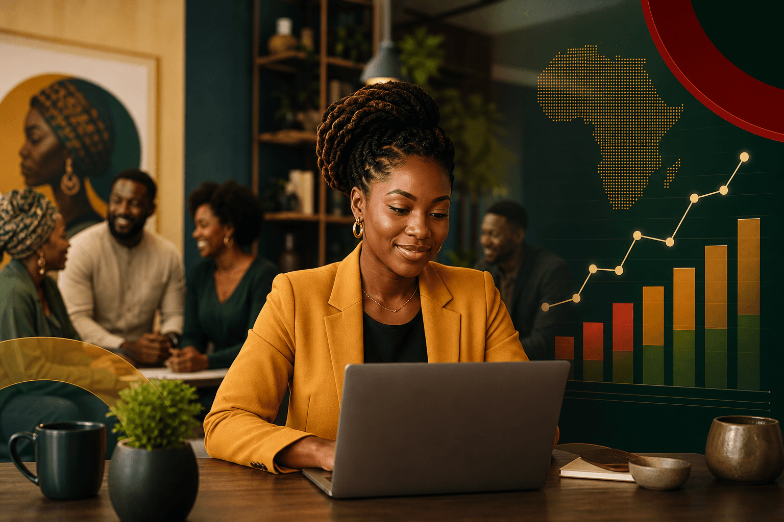 Black business owner analyzing referral data and revenue charts on laptop dashboard