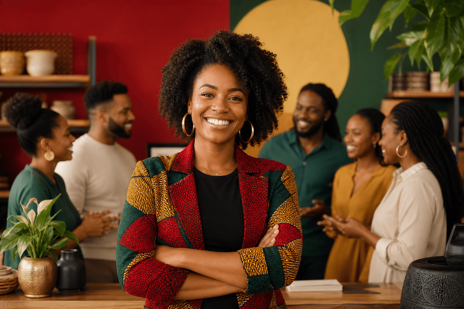 Black business owner shaking hands with community member, both smiling, representing referral partnership and trust