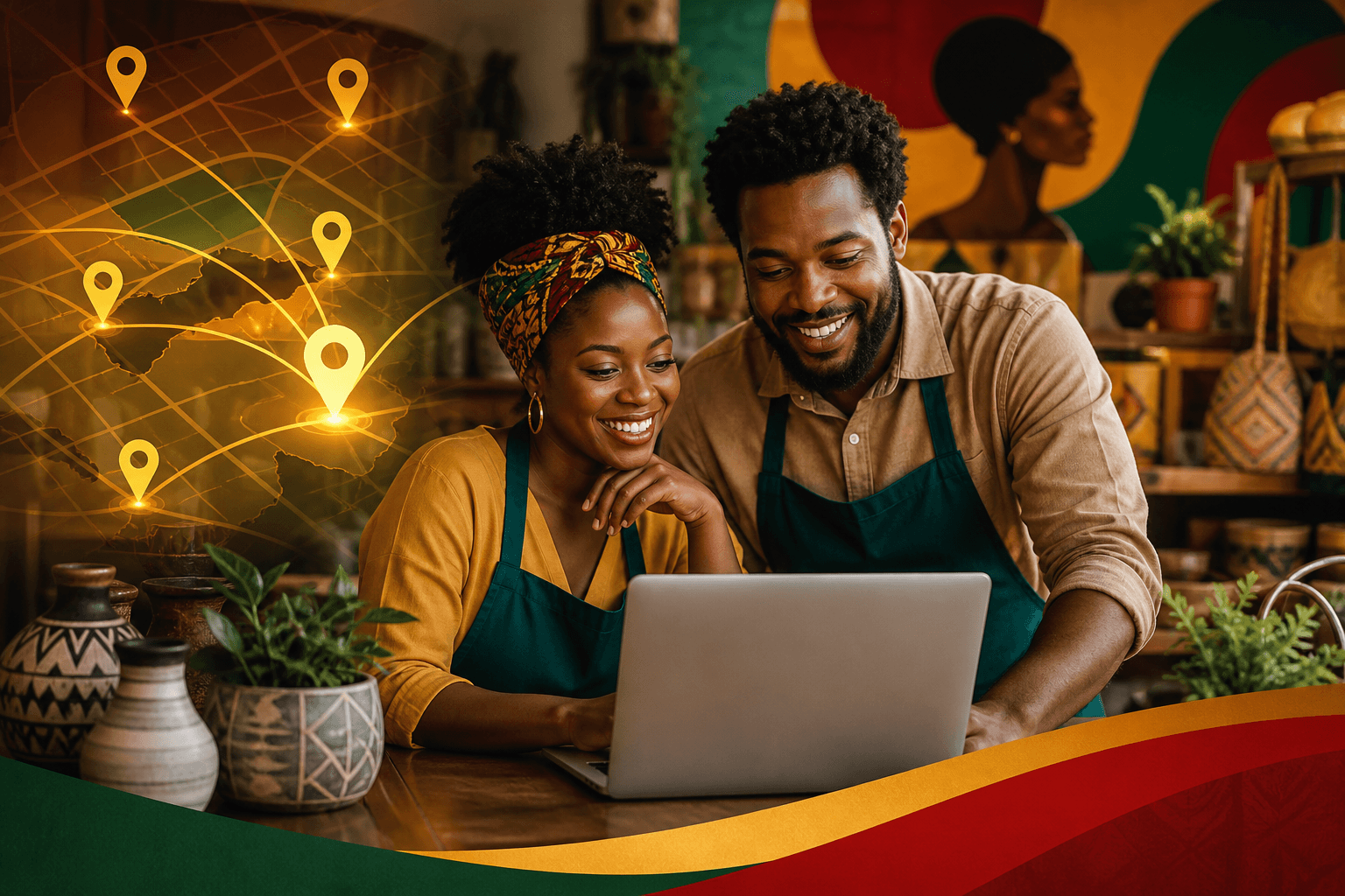 Black business owner reviewing optimization strategies on laptop for local directory ranking