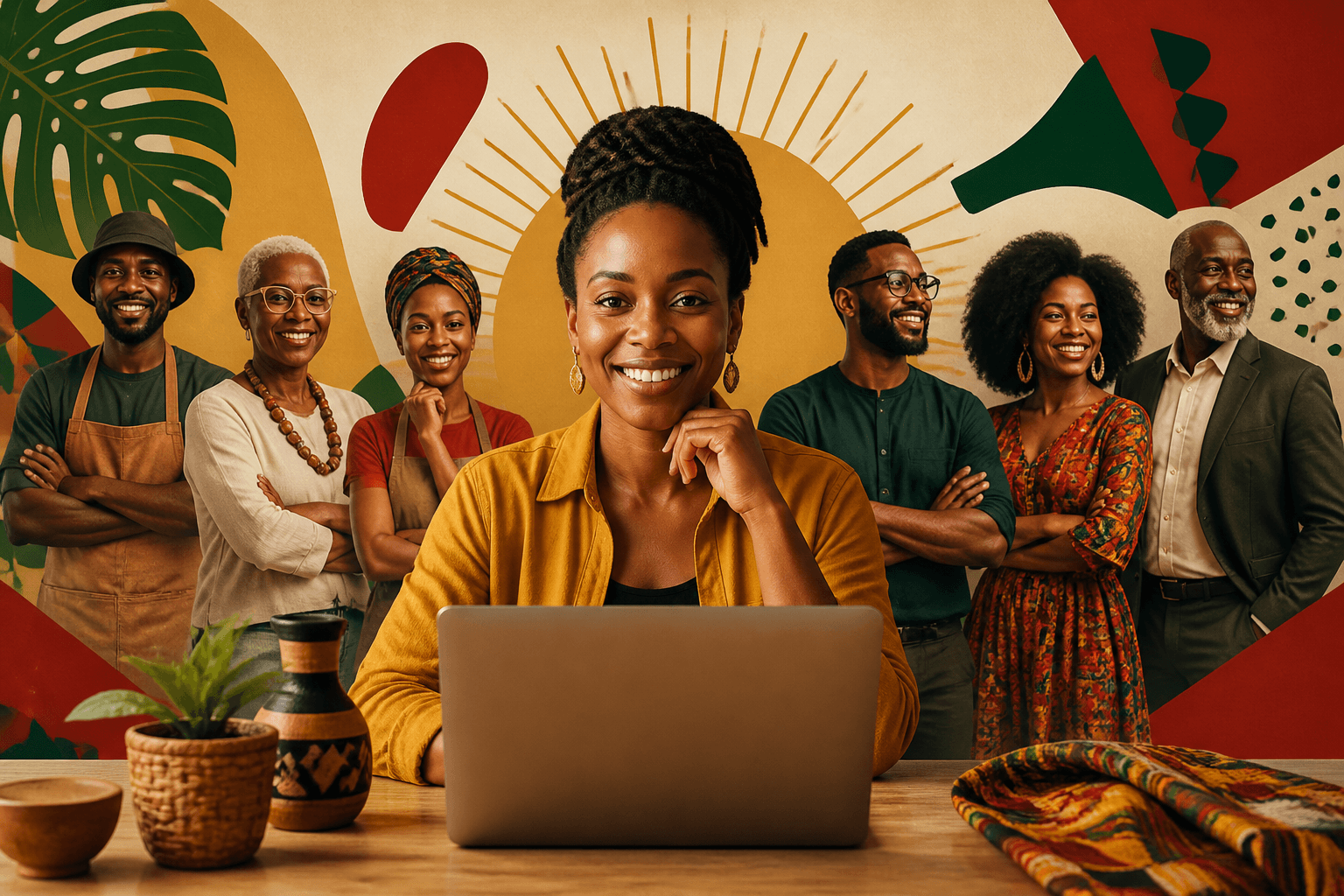 Black entrepreneur updating business listing on laptop with smartphone and checklist nearby