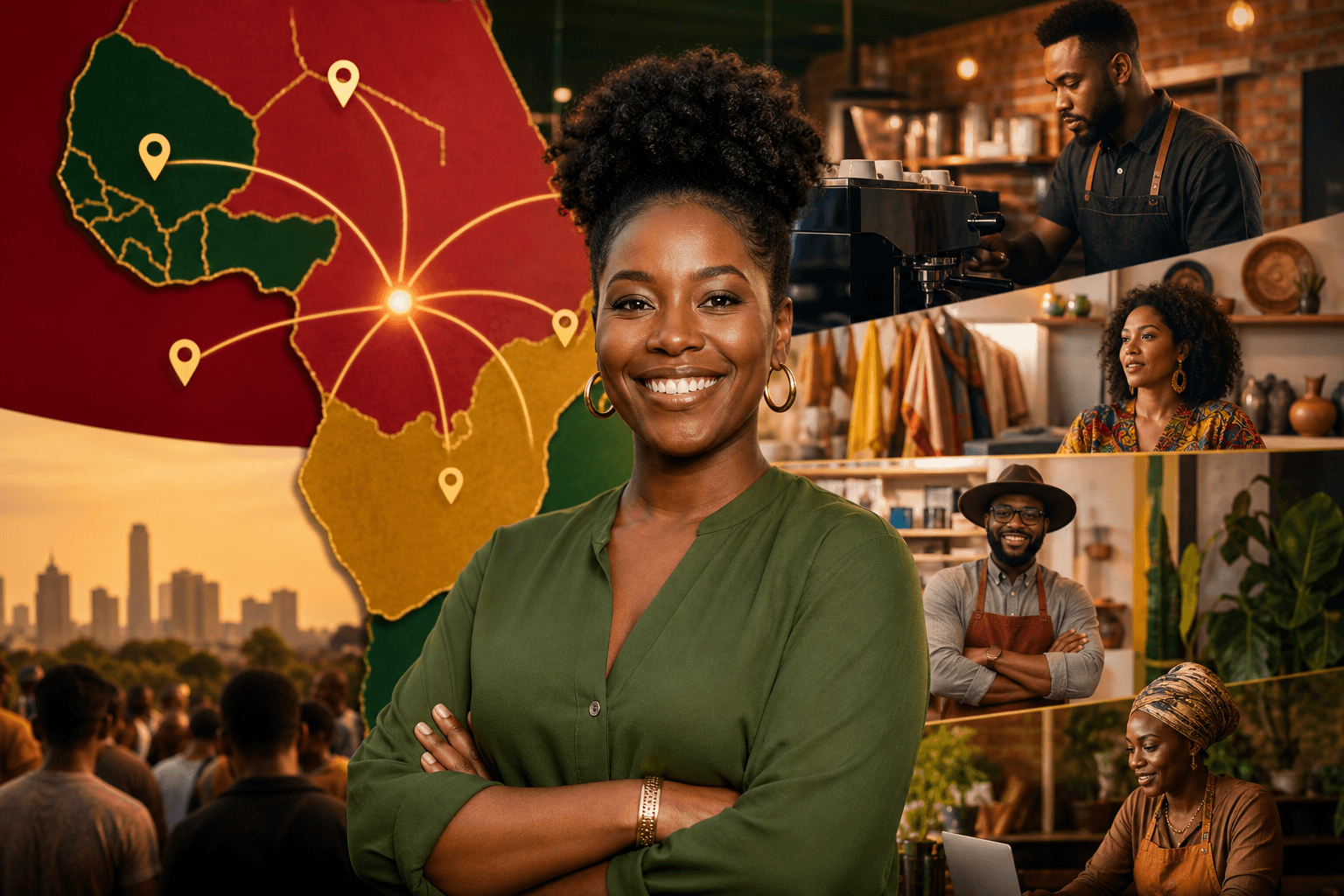 Black entrepreneur reviewing business metrics on laptop at desk with notebook and coffee