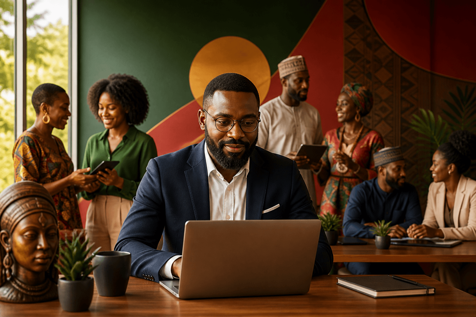 Diverse business owners and procurement professionals reviewing vendor lists on a digital directory platform