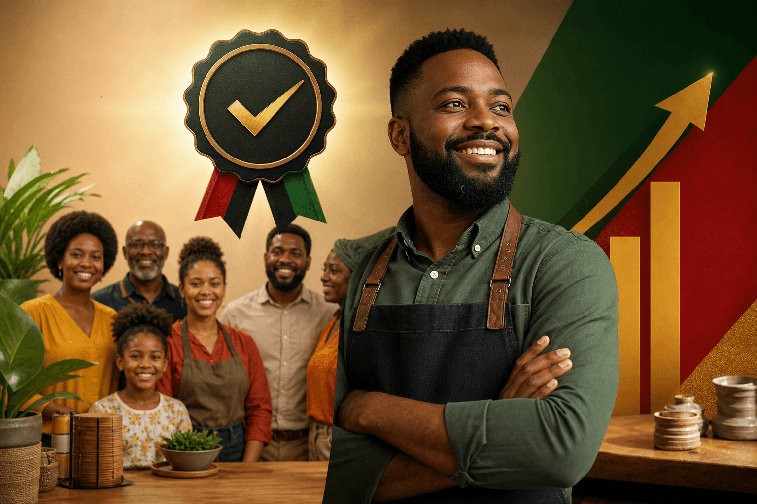Verified Black-owned business badge displayed on a website product page with customer trust metrics