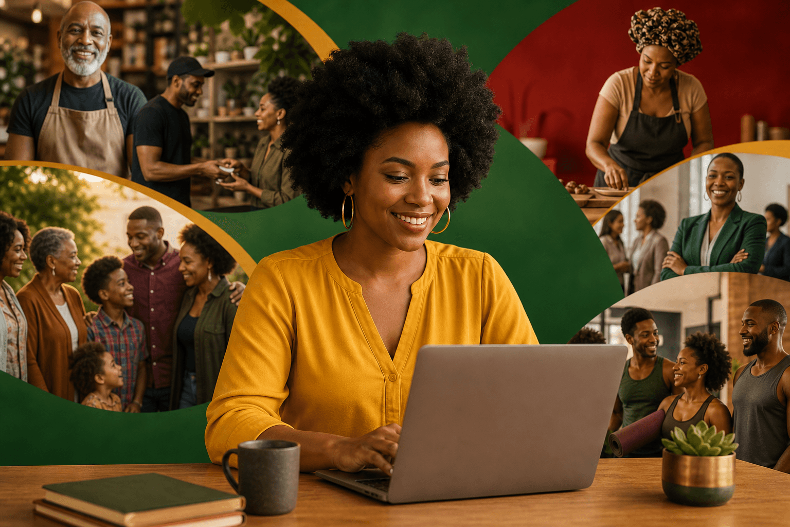 Laptop screen displaying search interface with Black-owned business filters and verified listings