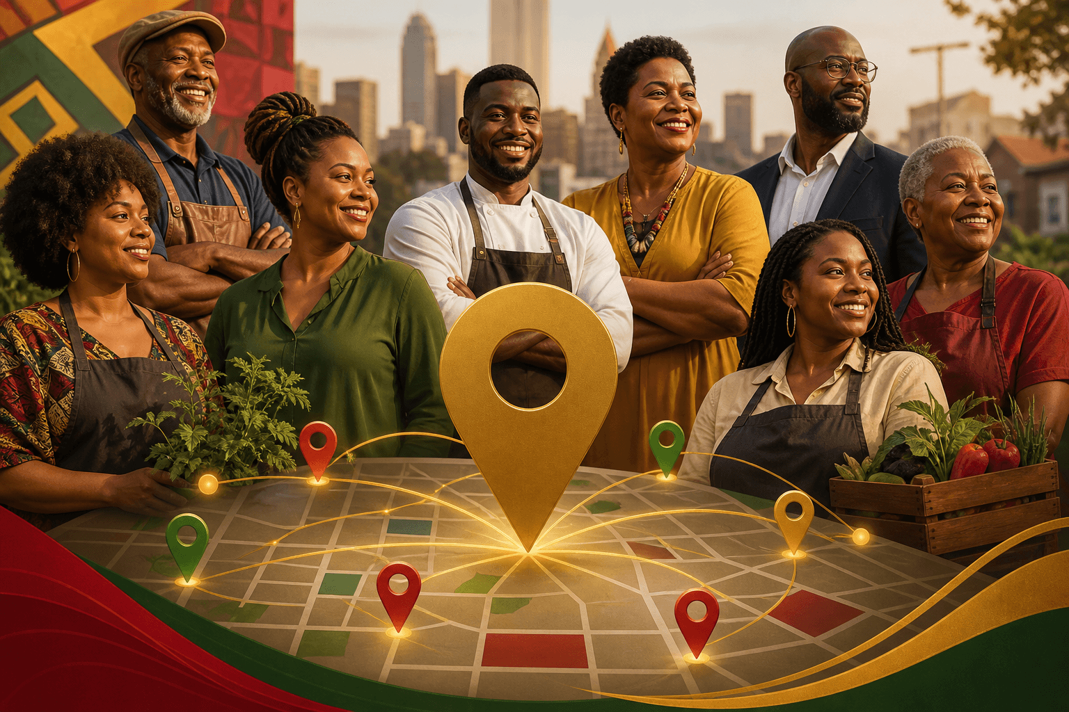 Verified Black-owned business directory listing on smartphone with local map results and star ratings displayed